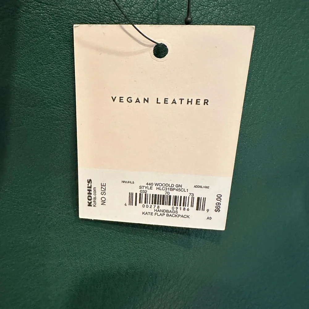 NWT Green Vegan Leather Backpack